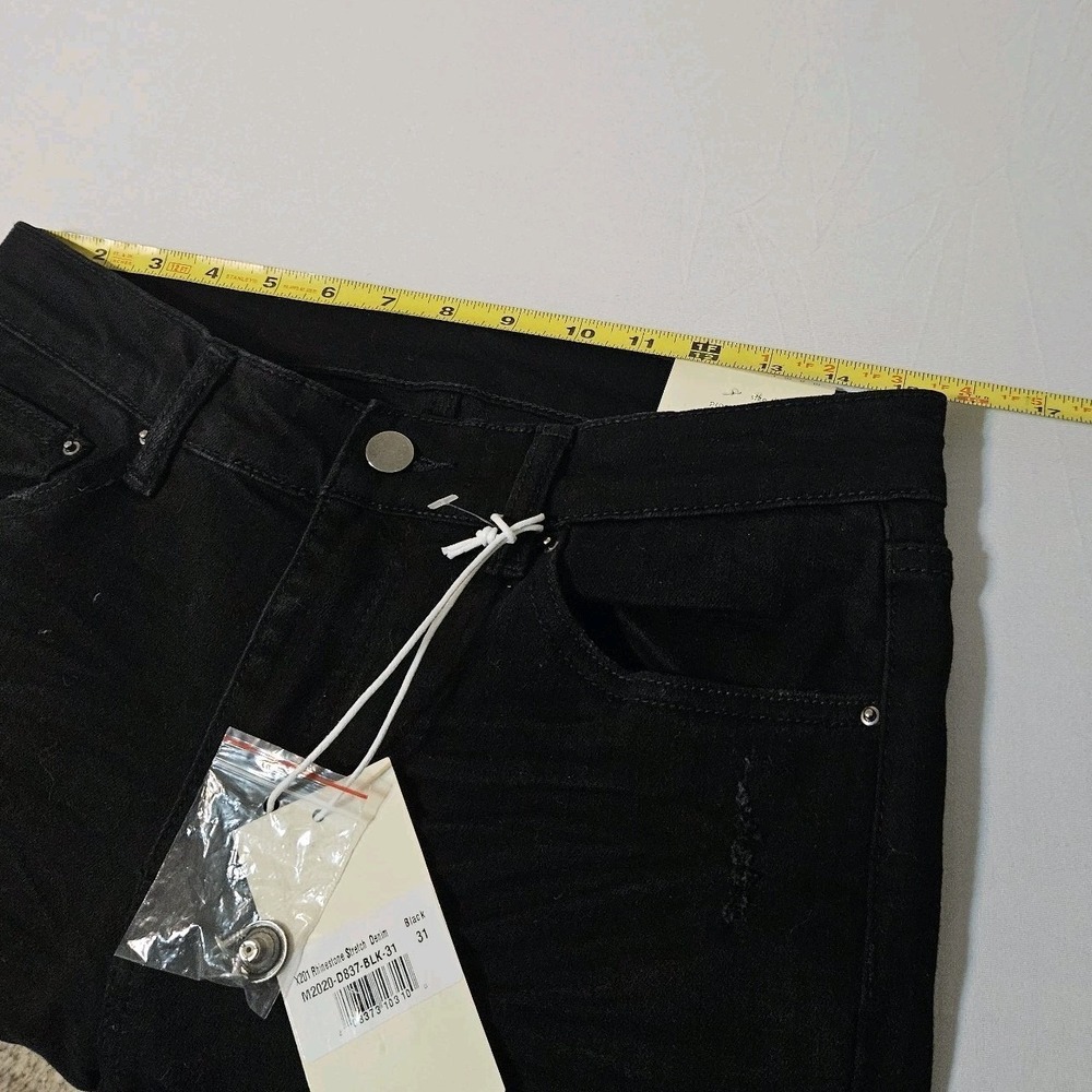 NEW Mnml Jeans Mens 31 (31x33) Black Stretch Denim Paint Splatter Distressed - Picture 6 of 11